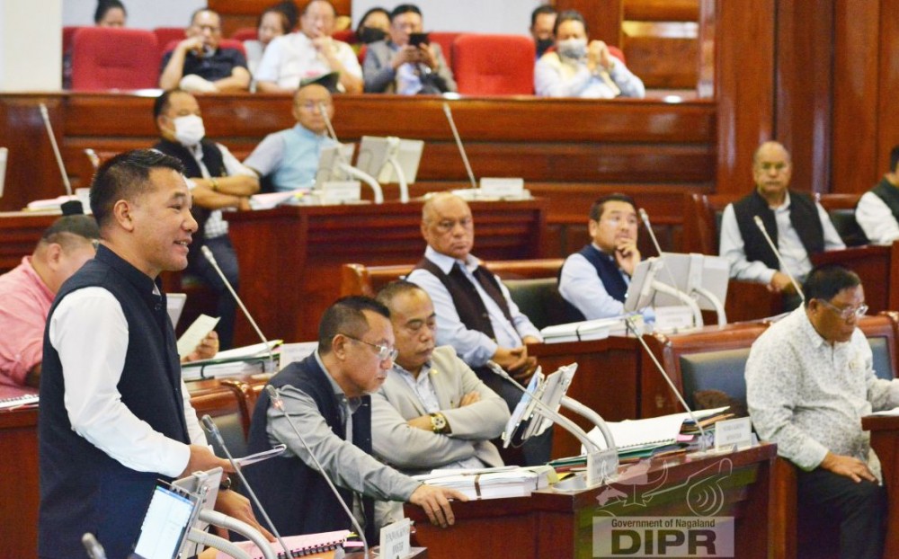 Paiwang Konyak taking part at the 12th session of 13th NLA. (DIPR Photo)